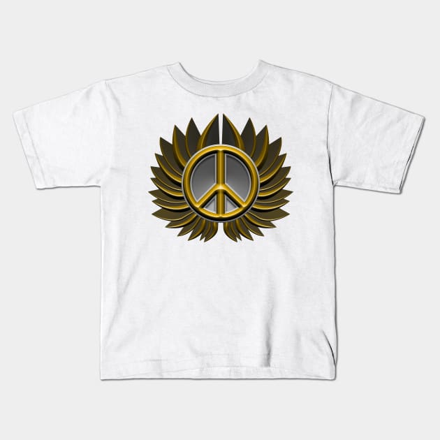 golden peace symbol flower Kids T-Shirt by DrewskiDesignz